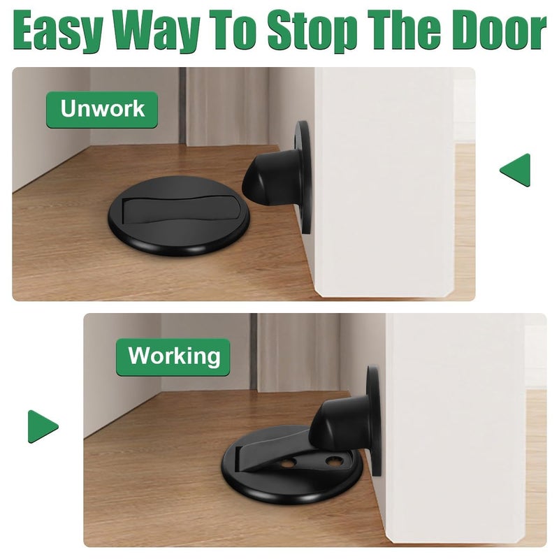 Gudui Magnetic Door Stoppers, Floor Mount Magnetic Door Stops, Stainless Steel Magnetic Door Holder Door Catch, Black Door Stoppers for Bottom of Door, 2 Pack - Image 3